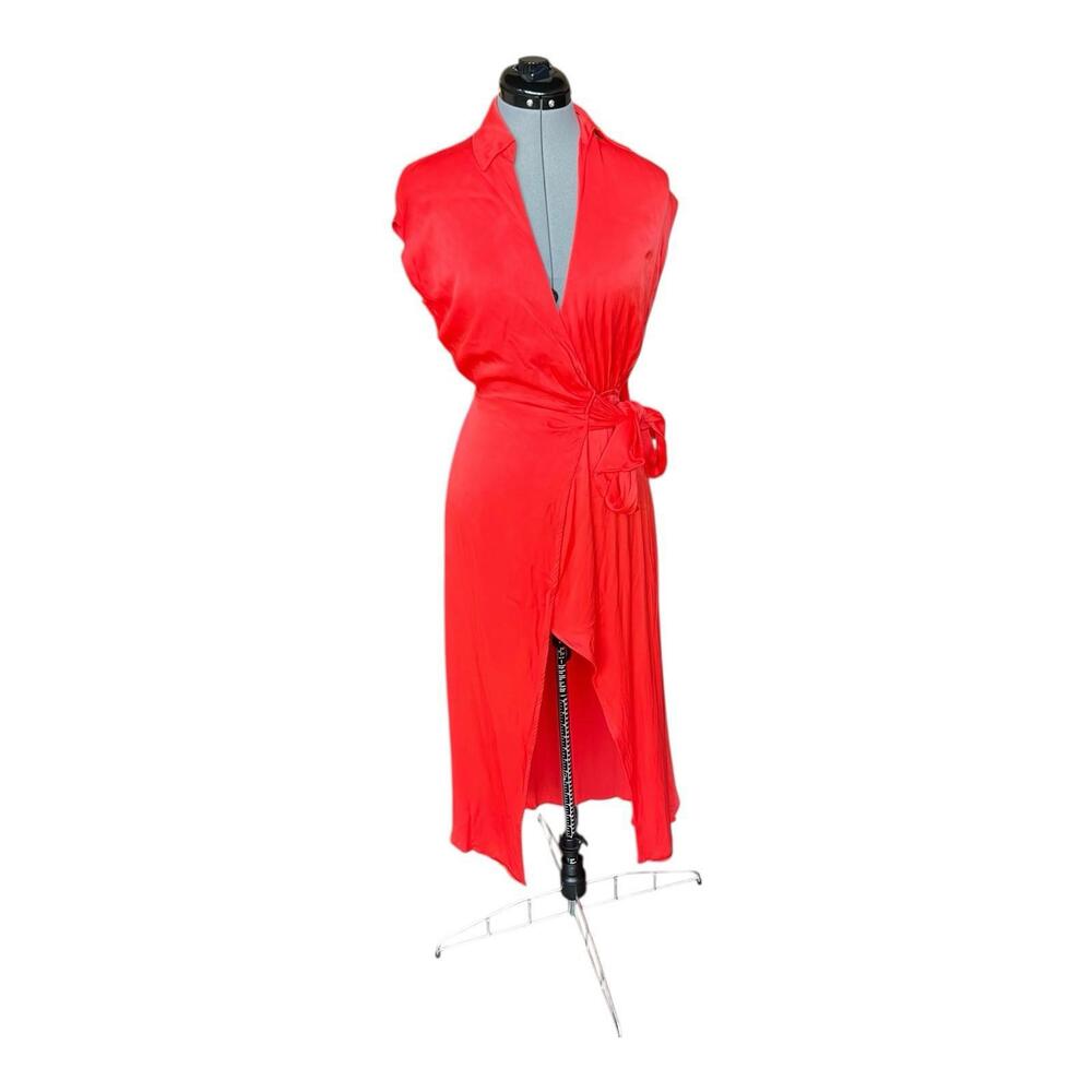 Maeve Bright Orange Wrap Style Dress With Open Back Size Medium Maxi